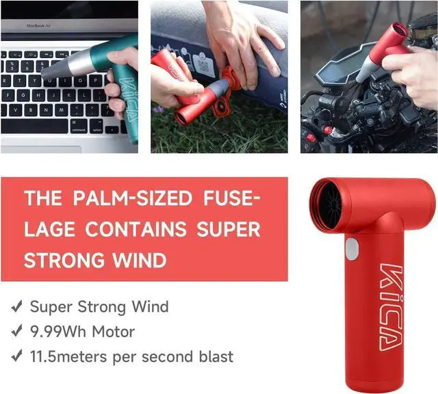 Alt view image 3 of 5 - Kica Jetfan 1.0 Electric Air Duster Cordless Portable Cleaning Tool for Computer/Housework/BBQ/Outdoor/Camping/BarberStore/Car,Aluminum Body,Up to 86000RPM, Environmental Air Can Tool - Red
