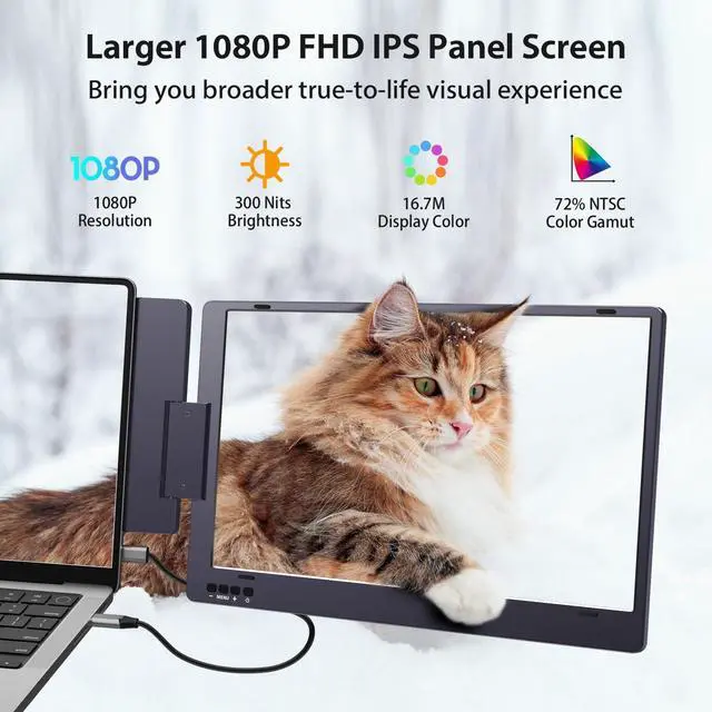 Alt view image 3 of 5 - KYY 14" Portable Triple Monitor - Laptop Screen Extender with Full HD IPS Display, Compatible with Mac, Windows, Chrome, Fits 12-16 Inch Laptops