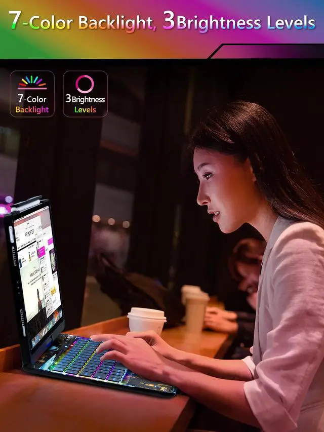 Alt view image 4 of 5 - Lecsas Keyboard Case for iPad Pro 13-inch (M4, 2024), Transparent Cyberpunk Shell, 360deg Rotating Multi-Touch Trackpad, 7-Color Backlit Keyboard, Pencil Holder, Type-C Charging, Tech Circuit X