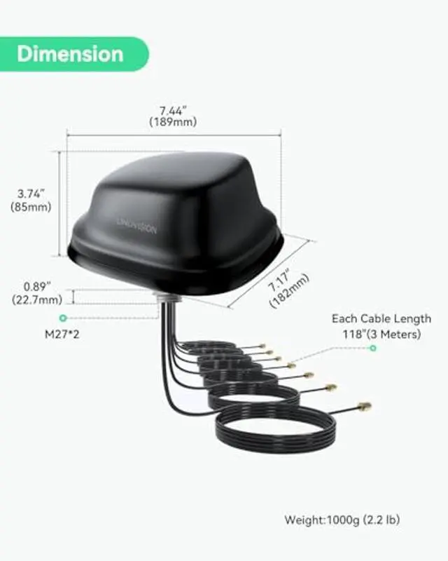 Alt view image 5 of 5 - LINOVISION 5G LTE MIMO Combo 7-in-1 Antenna, 4X 5G LTE, 1x GNSS, 2X Wi-Fi, Outdoor Roof SMA Antenna with 10ft Cable, Works with Teltonika RUTM50, RUTX50, TRB500, RUTC50 (PR1KC640)