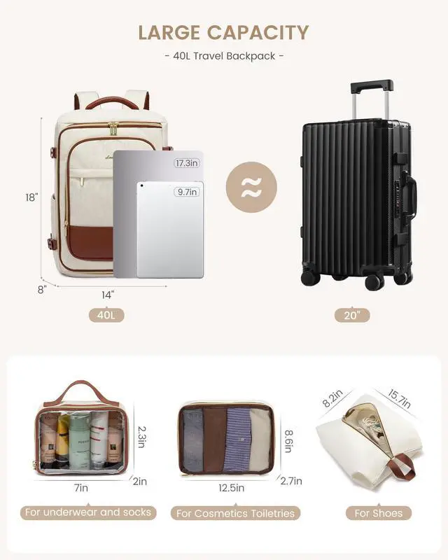 Alt view image 3 of 5 - LOVEVOOK Large Travel Backpack for Women, 40L TSA Approved Backpack with 3 Packing Cubes, Personal Item Bag Fits 17" Laptop, Water-Resistant Carry On Luggage for Women, Travel Carry On Bag