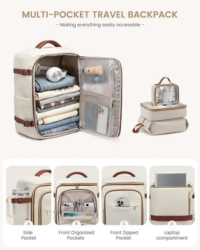 Alt view image 4 of 5 - LOVEVOOK Large Travel Backpack for Women, 40L TSA Approved Backpack with 3 Packing Cubes, Personal Item Bag Fits 17" Laptop, Water-Resistant Carry On Luggage for Women, Travel Carry On Bag