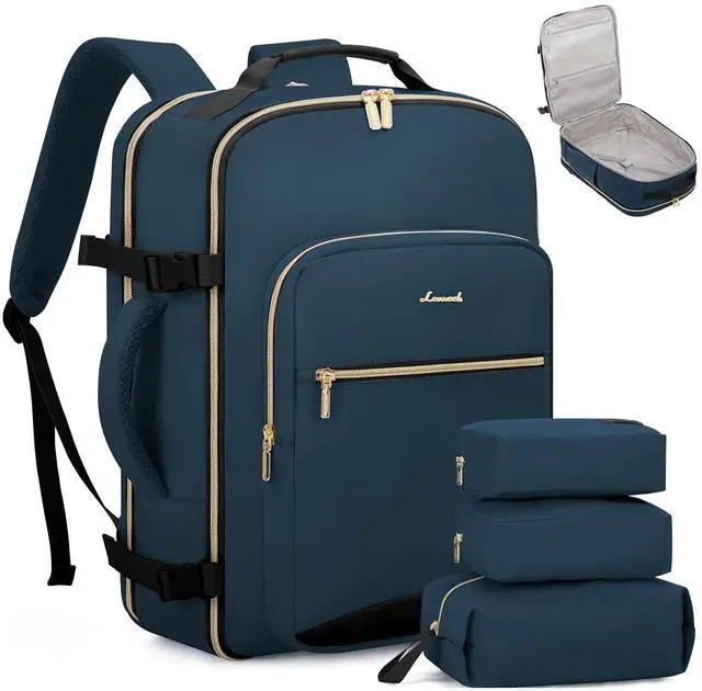 Main image of LOVEVOOK Travel Backpack, 40L Carry on Backpack with 3 Packing Cubes, 17 Inch Water Resistant Luggage Computer Daypack College Weekender Overnight Bag for Men & Women, Dark blue green-Black