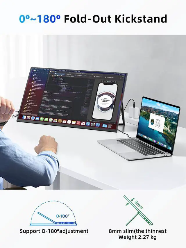 Alt view image 2 of 5 - MAGICRAVEN 23.8" Portable Monitor, 1080P 100Hz VESA Large Laptop Screen, USB C/HDMI Second Display with Speakers, Laptop Screen Extender for Windows/Mac/Android/IOS/PS4/Switch/Xbox