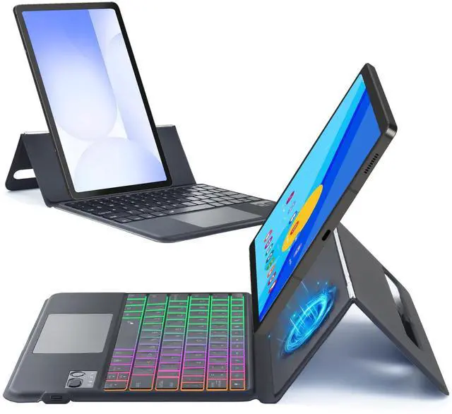 Main image of MePadKey Trackpad Keyboard Folio Case for Samsung Galaxy Tab S10 FE/S9 FE 5G 10.9 inch/S7/S8/S9 11.0",Slim Magnetic Case with Rainbow Backlit TouchPad Keyboard Type-C Charging fit S9 fe Tablet Black