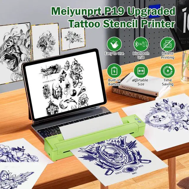 Alt view image 2 of 5 - Meiyunprt Tattoo Stencil Printer, Wireless Stencil Printer for Tattooing, Bluetooth Tattoo Machine Kit for Tattoo Artists & Tattoo Beginners, Compatible with Smartphone Tablet & PC