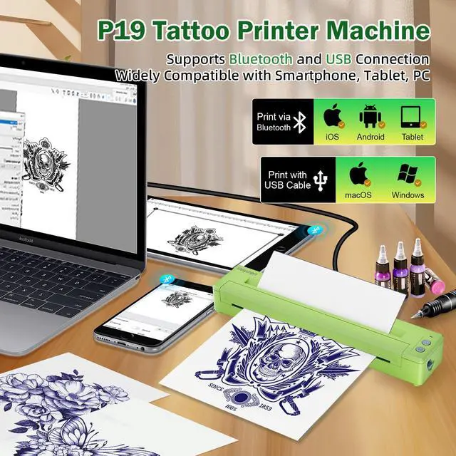 Alt view image 3 of 5 - Meiyunprt Tattoo Stencil Printer, Wireless Stencil Printer for Tattooing, Bluetooth Tattoo Machine Kit for Tattoo Artists & Tattoo Beginners, Compatible with Smartphone Tablet & PC