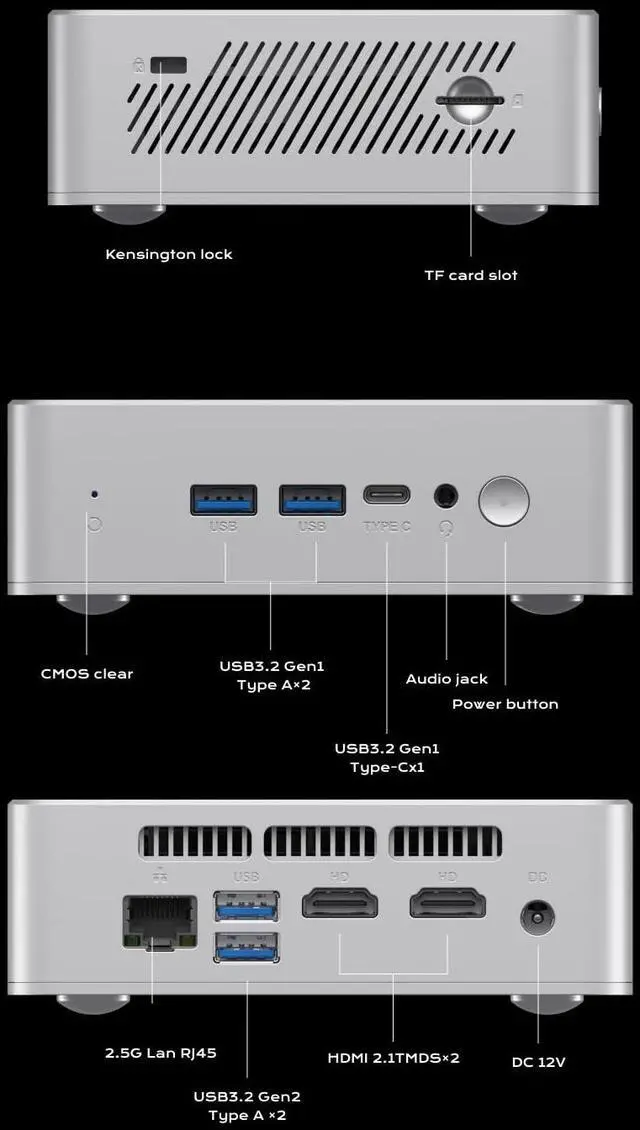 Alt view image 4 of 5 - MINISFORUM Mini PC UN150P,Intel Twin Lake N150,16 GB DDR4 512GB M.2 2280 PCIe/SATA SSD + 2.5" SATA + TF Solt,USB3.2 (PD & DP),2*HDMI,2.5G RJ45, WiFi6