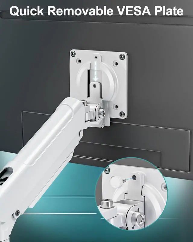 Alt view image 4 of 5 - Dual Monitor Mount for 2 Monitors up to 32 inches, Height Adjustable Gas Spring Double Monitor Stand, Two Monitor Desk Mount Holder, Each Monitor Arm Holds Max 22lbs, VESA Mount, White, Freelift Pro
