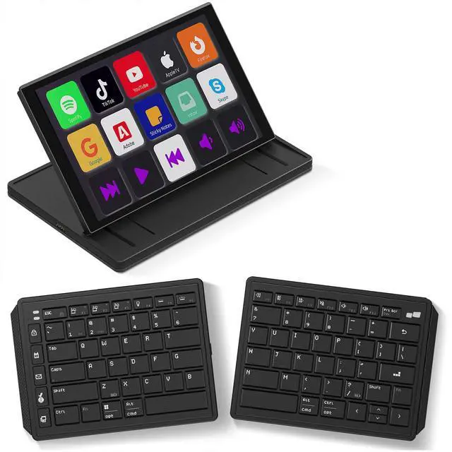 Main image of Touchscreen Keyboard with Stream Deck, Split Ergonomic Keyboard+8" Mini Screen Monitor, bluetooth, Macro keys trigger actions in apps and software like OBS, Twitch, YouTube and more, works with Mac/PC
