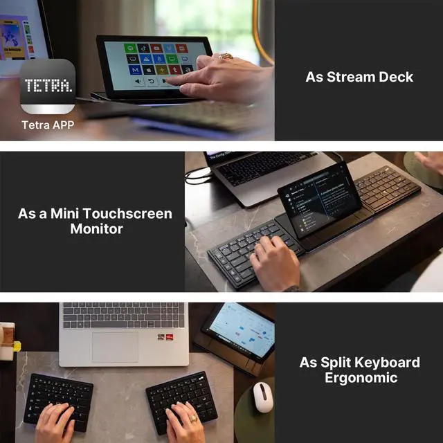 Alt view image 2 of 5 - Touchscreen Keyboard with Stream Deck, Split Ergonomic Keyboard+8" Mini Screen Monitor, bluetooth, Macro keys trigger actions in apps and software like OBS, Twitch, YouTube and more, works with Mac/PC