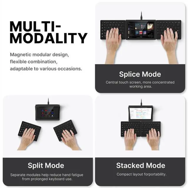 Alt view image 4 of 5 - Touchscreen Keyboard with Stream Deck, Split Ergonomic Keyboard+8" Mini Screen Monitor, bluetooth, Macro keys trigger actions in apps and software like OBS, Twitch, YouTube and more, works with Mac/PC