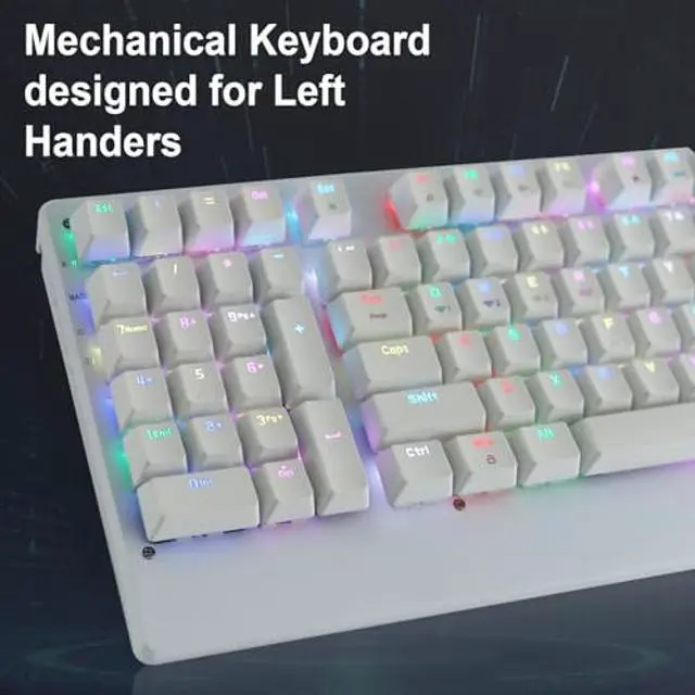 Alt view image 3 of 5 - Neepoolock ZY-2216 Left Handed Gaming Keyboard, BT/2.4Ghz/USB-C Wired Mechanical Keyboard Red Switch for Business Accounting Compatible for Windows/Mac White