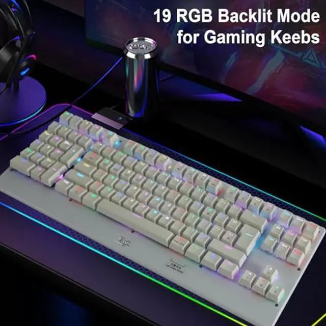 Alt view image 5 of 5 - Neepoolock ZY-2216 Left Handed Gaming Keyboard, BT/2.4Ghz/USB-C Wired Mechanical Keyboard Red Switch for Business Accounting Compatible for Windows/Mac White