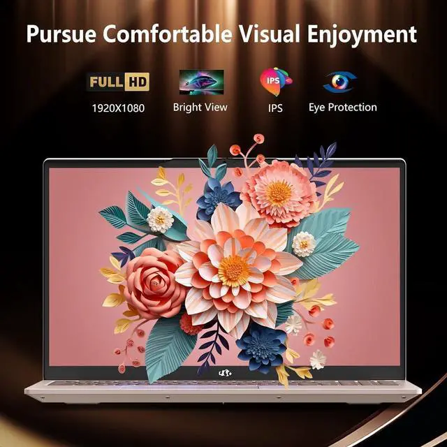 Alt view image 2 of 5 - NIMO 15.6 FHD Student Laptop, 16GB RAM, 1TB SSD, Intel Pentium Quad-Core N100(Beat to i3-1115G4, Up to 3.4GHz), Type-C 65W, Backlit Keyboard, Fingerprint, WiFi 6, Rose Gold