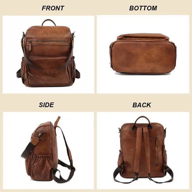 Alt view image 3 of 5 - PAHVRION Laptop Backpack For Women,Genuine Leather Polished Bag,Convertible Shoulder Bag,Fashionable Tassel Design Travel Bag