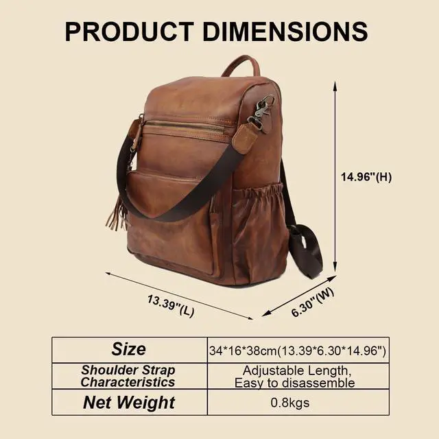 Alt view image 4 of 5 - PAHVRION Laptop Backpack For Women,Genuine Leather Polished Bag,Convertible Shoulder Bag,Fashionable Tassel Design Travel Bag