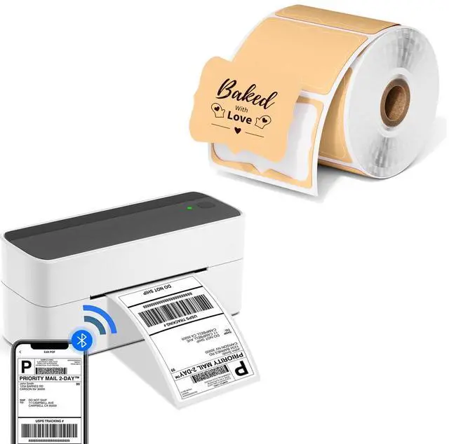 Main image of Phomemo Bluetooth Thermal Label Printer with 1 Roll 3x2 Brown Thermal Labels Roll for Small Business