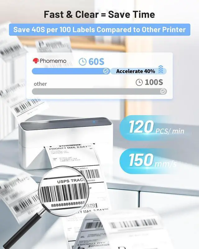 Alt view image 4 of 5 - Phomemo Bluetooth Thermal Label Printer with 1 Roll 3x2 Brown Thermal Labels Roll for Small Business