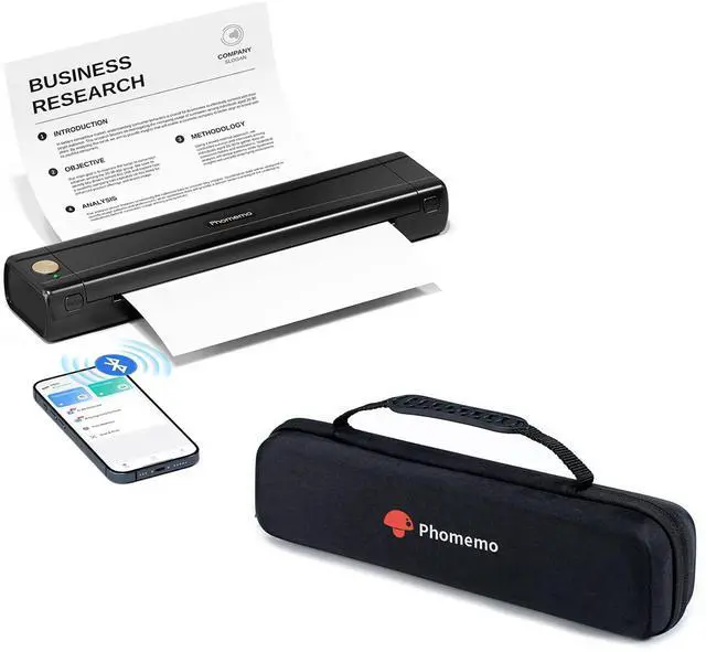Main image of Phomemo M08E Portable Printers & 1 Printer Case Black, Bluetooth Inkless Thermal Printer Compatible with iPhone, Android Phone, Laptop for Office Car Home Use