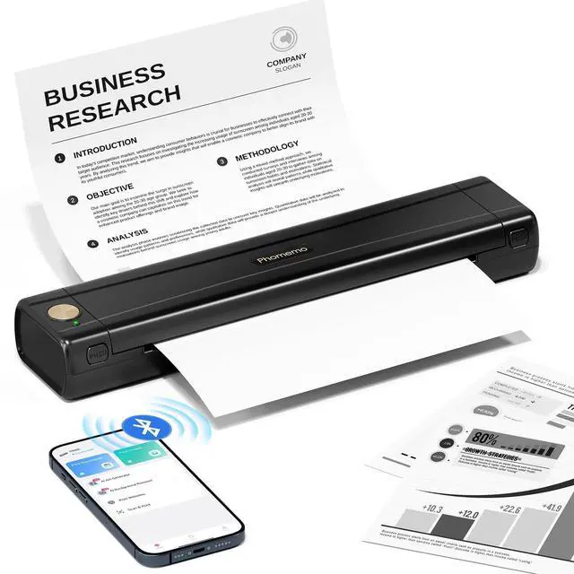 Alt view image 2 of 5 - Phomemo M08E Portable Printers & 1 Printer Case Black, Bluetooth Inkless Thermal Printer Compatible with iPhone, Android Phone, Laptop for Office Car Home Use