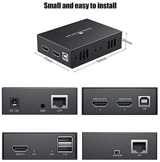 Alt view image 5 of 5 - PWAYTEK HDMI KVM USB Extender for Remote Mouse and Keyboard Control of 1080P Signals Over 50m (164ft) Cat5 Cat6 Cat5e Cat7 Ethernet Cable