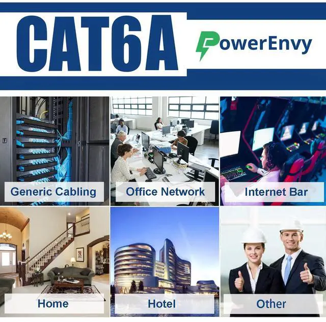 Alt view image 5 of 5 - PowerEnvy Cat6a UTP Ethernet Cable - 600Mhz, 10Gbps Max, 1000Ft, 23 AWG Solid Bare Copper, PoE++, 4 Twisted Pair Solid Bare Copper, CMR Rated Cable - UTP LAN Cat6a Cable (Blue)