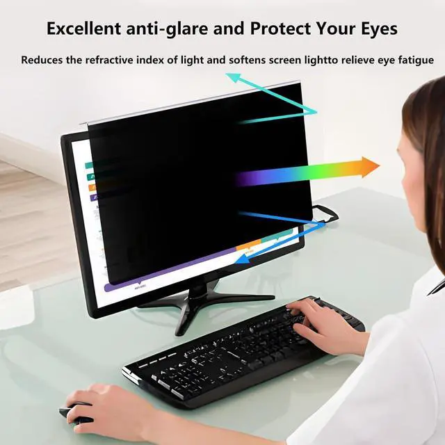 Alt view image 4 of 5 - Pozlle [2 Pack Computer Privacy Screen Shield Compatible for 21.5/22 Inch 16:9 Widescreen Desktop Monitor - Anti Glare & Blue Light Filter - Hanging Design for Easy On/Off