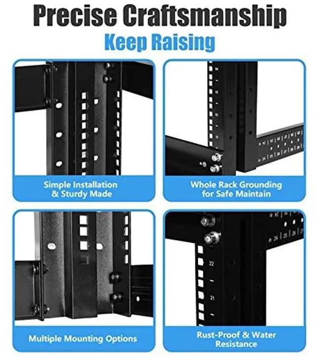 Alt view image 4 of 5 - Raising Electronics Server Rack 4 Post Open Rack Frame Rack Enclosure 19 Inch Adjustable Depth Cold Rolled Steel(15U,36 Inch Height)