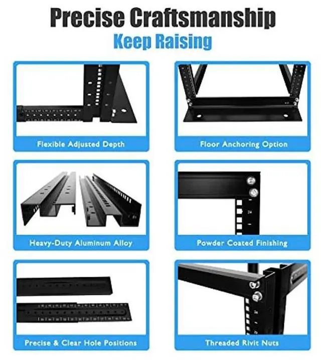 Alt view image 5 of 5 - Raising Electronics Server Rack 4 Post Open Rack Frame Rack Enclosure 19 Inch Adjustable Depth Cold Rolled Steel(15U,36 Inch Height)