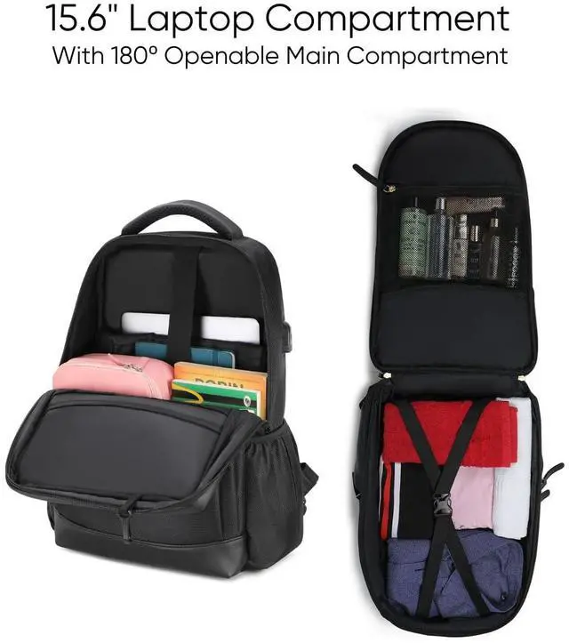 Alt view image 2 of 5 - RASHKI Aero - 15.6" Overnighter Laptop Backpack | Travel & Office Bag | USB Port, Rain Cover & 36L Vegan Leather (Black)