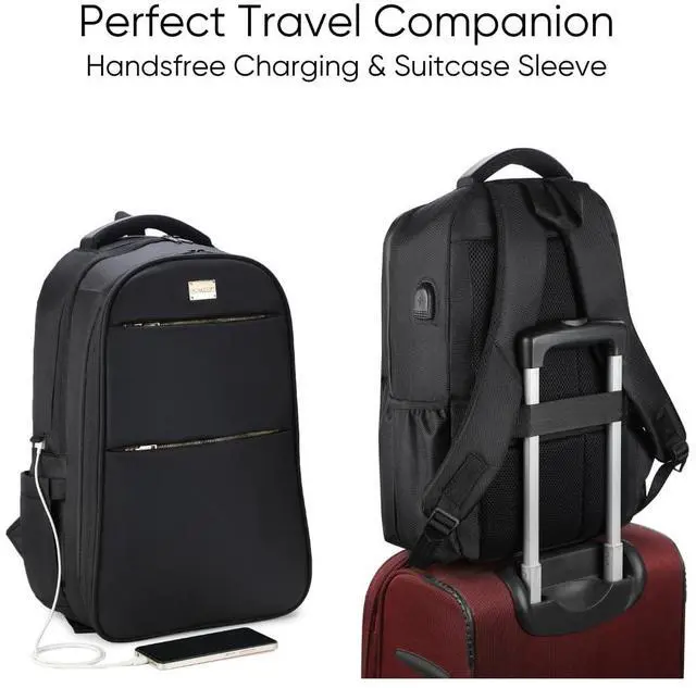 Alt view image 3 of 5 - RASHKI Aero - 15.6" Overnighter Laptop Backpack | Travel & Office Bag | USB Port, Rain Cover & 36L Vegan Leather (Black)