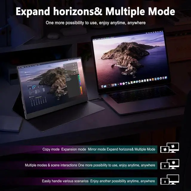 Alt view image 5 of 5 - QiMeng 15.6-inch Portable Laptop Monitor, FHD 1920 * 1080 Resolution, Equipped with USB Type-C and HDMI interfaces, Supports HDR, with Smart Cover, Built-in Speakers (Size & Style, Size & Style)