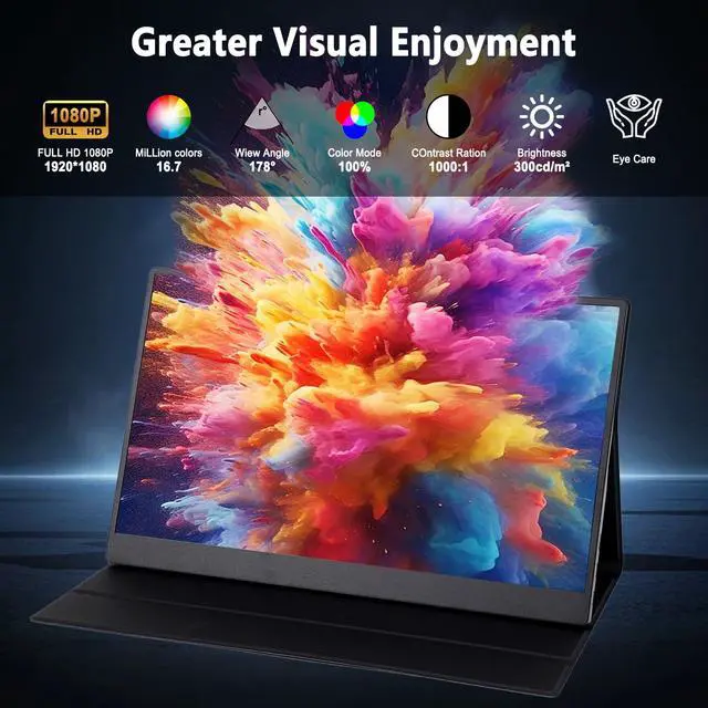 Alt view image 4 of 5 - QiMeng 15.6-inch Portable Laptop Monitor, FHD 1920 * 1080 Resolution, Equipped with USB Type-C and HDMI interfaces, Supports HDR, with Smart Cover, Built-in Speakers (Size & Style, Size & Style)