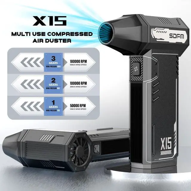 Alt view image 2 of 5 - SDFM Compressed Air Duster - 180,000 RPM Electric Air Duster - with Brushless Motor, 3-Gear Adjustable Air Duster - for Keyboard, PC, Car, Air Bed, and Home Cleaning