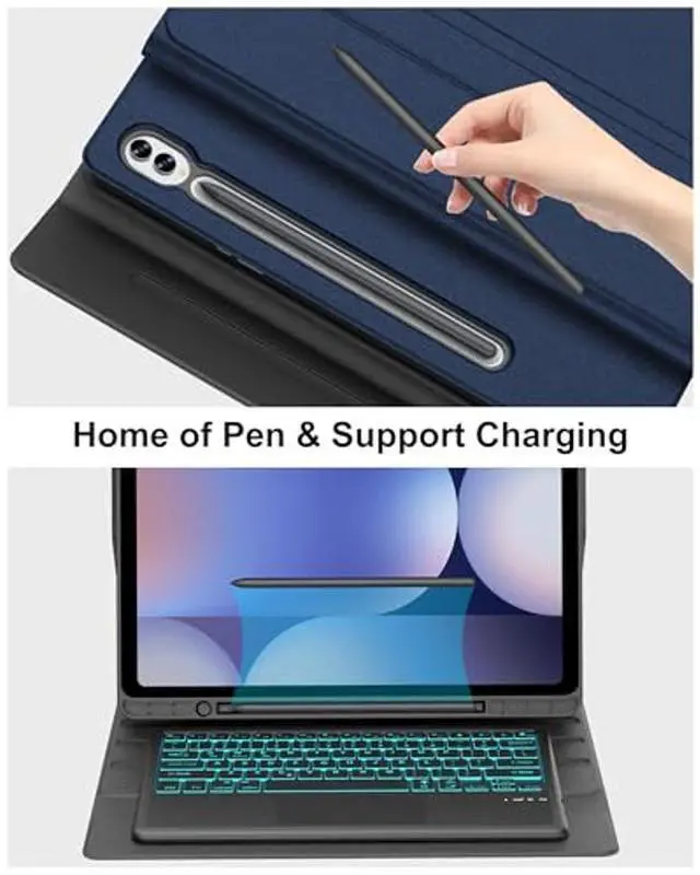 Alt view image 2 of 5 - Keyboard Case for Samsung Galaxy S10 Ultra/S9 Ultra/S8 Ultra 14.6in Touch Keyboard for Galaxy Tab S10 Ultra Case with Trackpad, Colors Backlit Detachable Keypad for S9 Ultra Tab with Pen Holder, Blue