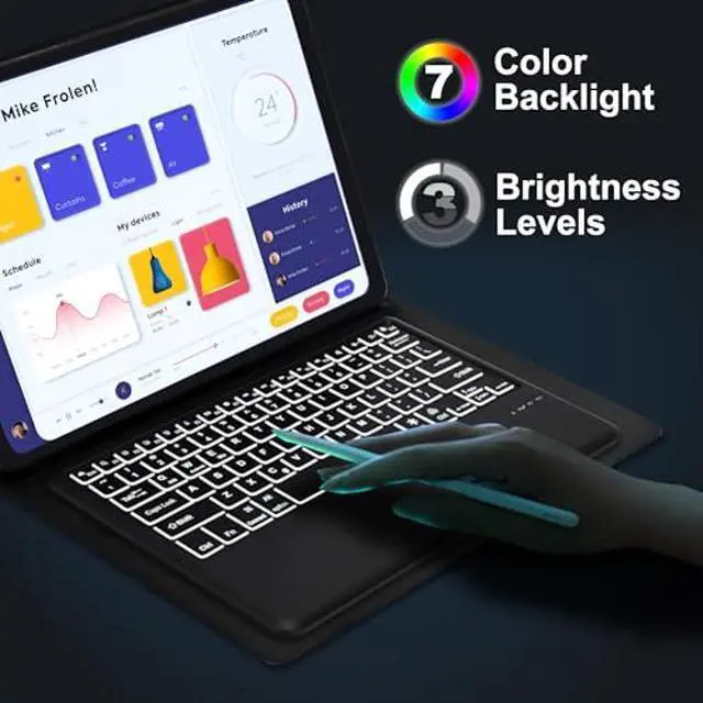 Alt view image 4 of 5 - Keyboard Case for Samsung Galaxy S10 Ultra/S9 Ultra/S8 Ultra 14.6in Touch Keyboard for Galaxy Tab S10 Ultra Case with Trackpad, Colors Backlit Detachable Keypad for S9 Ultra Tab with Pen Holder, Blue