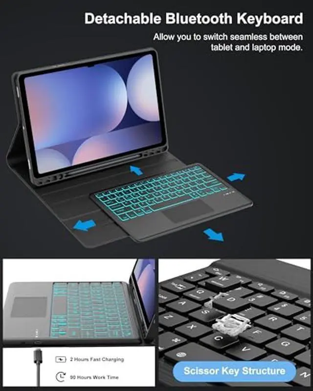 Alt view image 5 of 5 - Keyboard Case for Samsung Galaxy S10 Ultra/S9 Ultra/S8 Ultra 14.6in Touch Keyboard for Galaxy Tab S10 Ultra Case with Trackpad, Colors Backlit Detachable Keypad for S9 Ultra Tab with Pen Holder, Blue