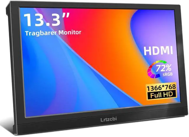 Main image of Lrtzcbi Portable Monitor 13.3 Inch, External Laptop Monitor HD 1366x768P Built-in Speakers and HDMI VGA Port, Small HDMI Display for Laptop PC Mac PS4/5 Computer