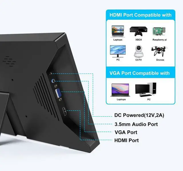 Alt view image 5 of 5 - Lrtzcbi Portable Monitor 13.3 Inch, External Laptop Monitor HD 1366x768P Built-in Speakers and HDMI VGA Port, Small HDMI Display for Laptop PC Mac PS4/5 Computer