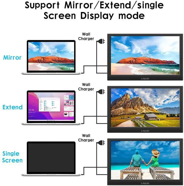 Alt view image 4 of 5 - Lrtzcbi Portable Monitor 13.3 Inch, External Laptop Monitor HD 1366x768P Built-in Speakers and HDMI VGA Port, Small HDMI Display for Laptop PC Mac PS4/5 Computer