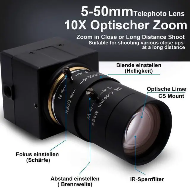 Alt view image 2 of 5 - SVPRO 10X Optical Zoom USB Camera with 5-50mm Manual Lens, HD Webcam 5MP Portable Video Camera with Aptina MI5100 Sensor,Desktop Computer Camera for Online Class/Video Conference