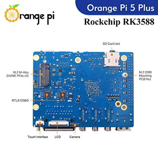 Alt view image 3 of 5 - Orange Pi 5 Plus 8GB Rockchip RK3588 8 Core 64 Bit Single Board Computer, 2.4GHz Frequency Open Source Development Board Run Orange Pi OS, Android, Debian, Ubuntu (Pi 5 Plus 8G+5V4A TC Supply)