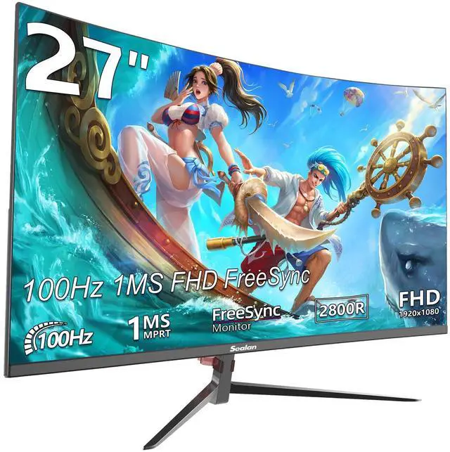 Main image of Sealan 27 inch Curved Gaming Monitor 100Hz Computer Monitor Full HD 1920 x 1080P with HDMI VGA Interface Eye Care Frameless (100 x 100mm) VESA with 3-Side Virtually Borderless Design