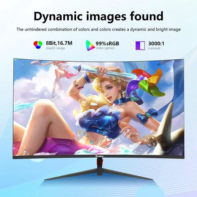 Alt view image 3 of 5 - Sealan 27 inch Curved Gaming Monitor 100Hz Computer Monitor Full HD 1920 x 1080P with HDMI VGA Interface Eye Care Frameless (100 x 100mm) VESA with 3-Side Virtually Borderless Design
