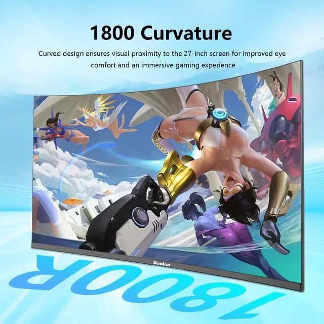 Alt view image 5 of 5 - Sealan 27 inch Curved Gaming Monitor 100Hz Computer Monitor Full HD 1920 x 1080P with HDMI VGA Interface Eye Care Frameless (100 x 100mm) VESA with 3-Side Virtually Borderless Design