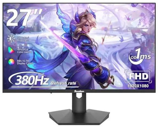 Main image of Sealan 27inch Gaming Monitor - 1ms 380Hz 1080p Flat, HDR10 Height/Tilt/Swivel/Pivot Adjustable RGB Anti-Glare Display, HDMI/DP, FreeSync, G-Sync, 300 cd/m2 Bright LEDs