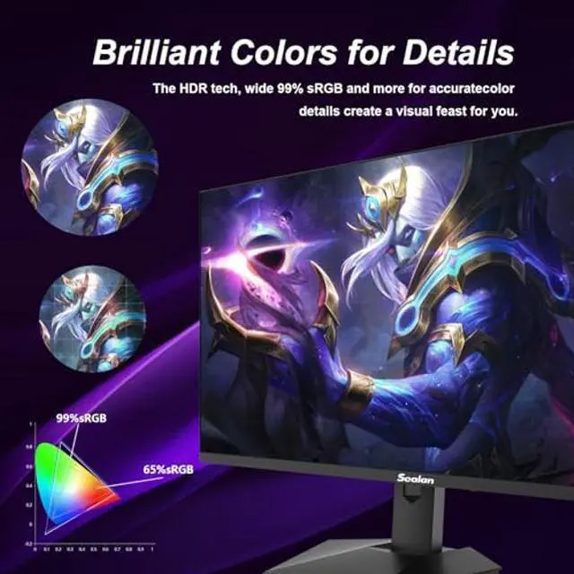 Alt view image 2 of 5 - Sealan 27inch Gaming Monitor - 1ms 380Hz 1080p Flat, HDR10 Height/Tilt/Swivel/Pivot Adjustable RGB Anti-Glare Display, HDMI/DP, FreeSync, G-Sync, 300 cd/m2 Bright LEDs