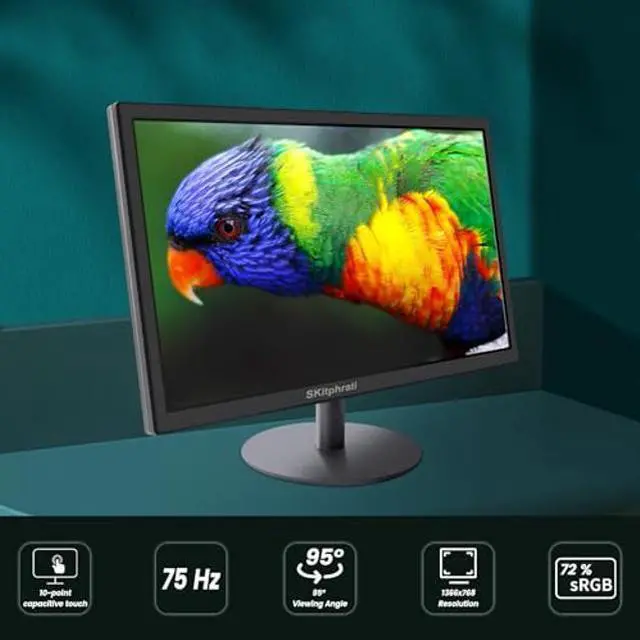 Alt view image 2 of 5 - SKitphrati18.5 Inch Touchscreen Monitor 1366x768, VESA Wall Mountable, 10-Points Computer Touch Screen PC Display with Type-B HDMI VGA Port, 75Hz Desktop Touch Display, Black