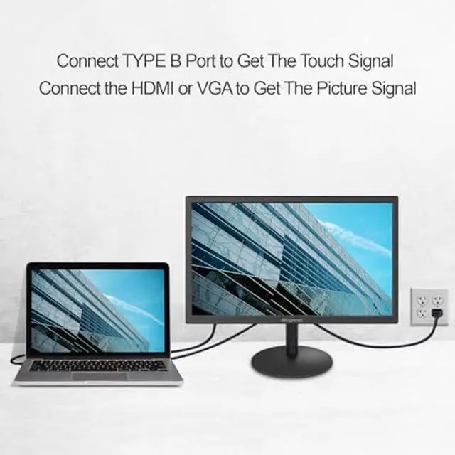Alt view image 4 of 5 - SKitphrati18.5 Inch Touchscreen Monitor 1366x768, VESA Wall Mountable, 10-Points Computer Touch Screen PC Display with Type-B HDMI VGA Port, 75Hz Desktop Touch Display, Black
